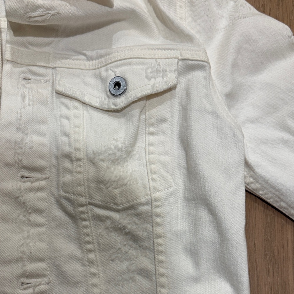 Women’s AG Cream Off White Distressed Denim Jacket - Picture 3 of 6